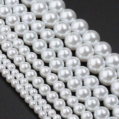 1串优雅白色贝壳珠，直径4-10毫米，圆形装饰珠，DIY手链配件