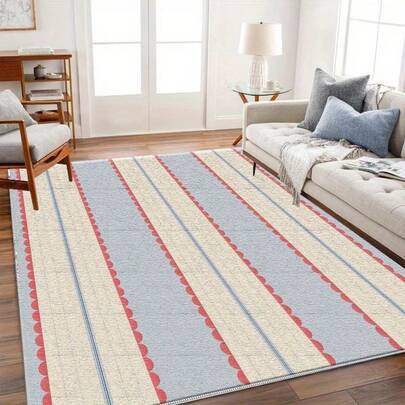 1 件装清新法式条纹波浪边地毯，奶油色卧室/客厅地毯，仿羊毛材质，多种尺寸可选，乔迁礼物，装饰地毯，卧室装饰，小地毯，地毯，家居装饰，客厅地毯，小型客厅地毯，卧室地毯，客厅家居装饰，户外地毯，可水洗地毯