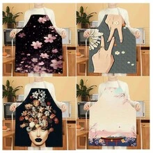 1pc Cherry Blossom Pattern Apron, Creative Funny Fashion Printed Apron, Home Cleaning Apron, Easy Clean Kitchen Cooking Apron, Creative Home Apron - Multicolor - View 12