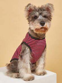 1件涤纶粉色条纹可爱宠物背心，狗/猫透气防掉毛无袖衬衫 - 彩色 - 查看 1