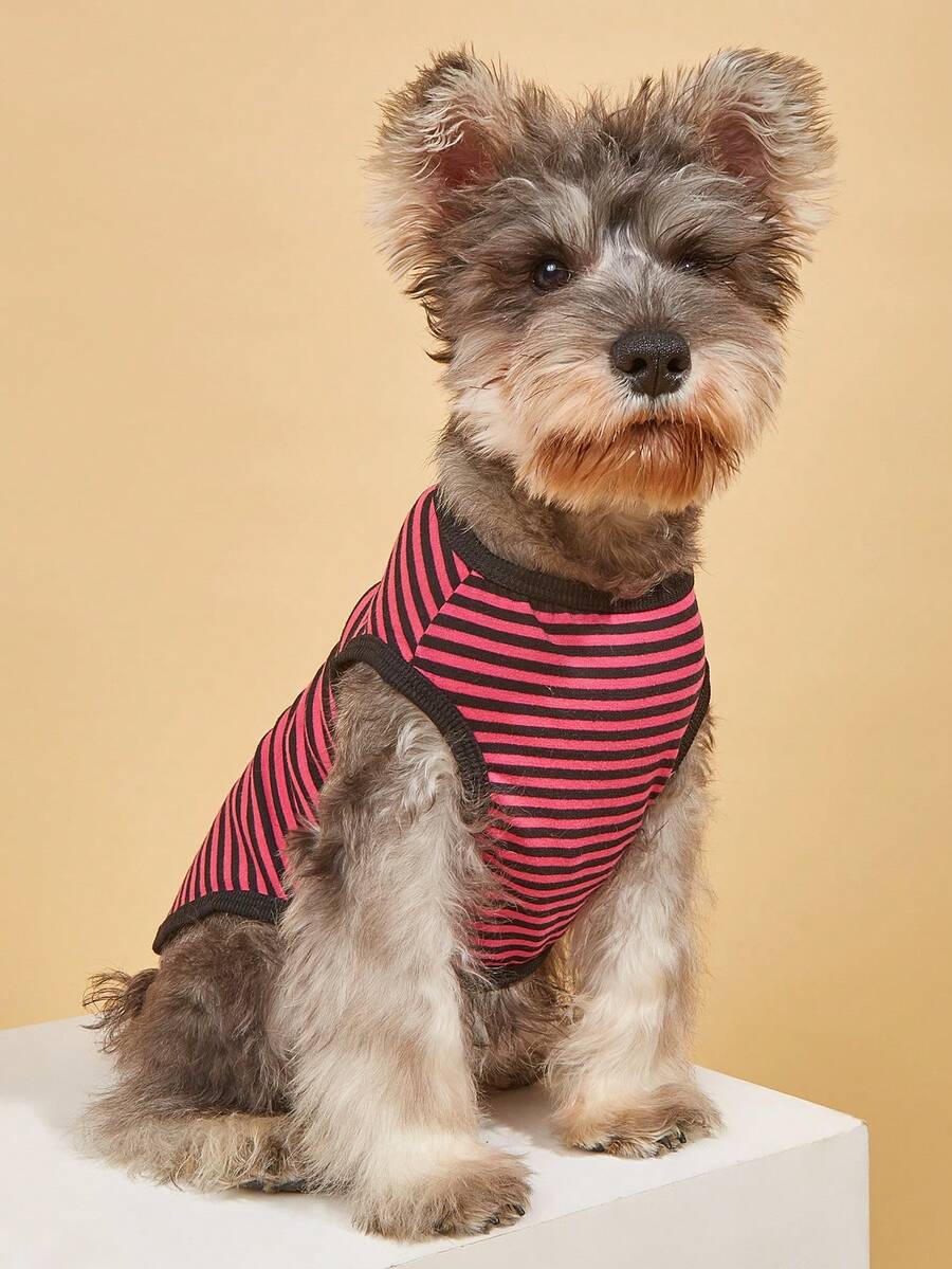 1件涤纶粉色条纹可爱宠物背心，狗/猫透气防掉毛无袖衬衫 - 彩色 - 查看 1