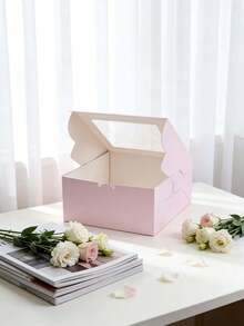 2pcs/4pcs Window White Cardboard Baking Simple 10-Inch Cheese Cake Box, Pizza Box, Open Window Cheesecake, Basque Cheesecake, Cream Puff, Dessert Packaging Box - View 4