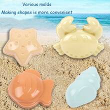 10件套儿童水上沙滩玩具套装 - 橙色六边形沙桶、浅蓝色浇水壶、2把铲子、棕色耙子（16.4*8*3厘米）、米色筛子、4个沙模（螃蟹/鱼/贝壳/星星，颜色分别为米色/橙色/浅蓝色），耐用塑料材质，夏季水上沙滩玩具套装，适合作为生日/节日/沙滩/泳池礼物 - 西瓜粉 - 查看 6