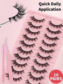 10/20 Pairs Of 3D Fluffy Artificial Mink Eyelashes, Slim False Eyelashes, Thick False Eyelashes, Curling False Eyelashes, 3D Natural False Eyelashes, Suitable For Holiday Parties, Cat Eye Lashes For Cosplay, Manga, And Various Occasions, Strip Lashes, Lashes, Eyelashes, Fake Lashes - màu đen - Xem 5