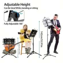 1pc Adjustable Height Portable Folding Metal Music Sheet Stand, With Storage Bag, Suitable For Storage Or Travel, Ideal As Musical Instrument Accessory Gift, Multiple Colors Available - Multicolor - View 4