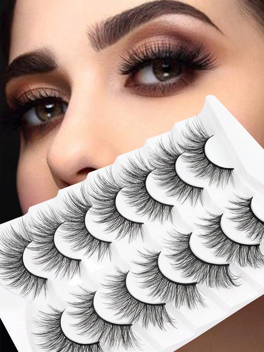 7 Pairs 3D 4-20mm Air-Arcturus Natural Wispy Lashes Fluffy Eyetail Elongated Cat Eye False Eyelashes - Black - View 1
