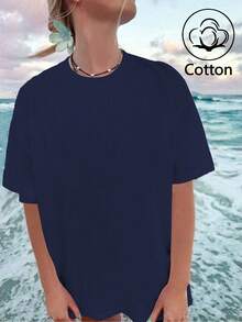 「J'AIME PAS LES GENS」豹紋字母印花，女式寬鬆T卹，夏季上衣，K-Pop戰士系列，純棉上衣，女裝服飾，女式夏裝，針織服飾，派對裝束，大碼女裝，大碼女式圓領寬鬆上衣，閨蜜裝，度假服飾，休閒運動裝，優雅上衣，女士運動裝,頂部女裝，促銷女裝，男女同款，青少年裝、基本款T卹，夏季女裝，柔軟舒適，Y2K風格,夏季、情人節、狂歡節、聚會、海灘、婚禮、外出活動、優雅、度假、休閒、奢華、千禧年、亮片、豹紋、圓點圖案、圖形、花卉、迷彩 - 藏青 - 查看 5