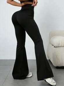 Women's High Waist Flare Yoga Pants, Soft & Stretchy Wide Leg Trousers Suitable For Fitness, Running, Cycling, Yoga, Casual - Black - View 10