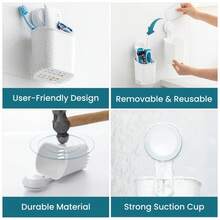 TAILI Portacepillos de Dientes, Sujeción máxima 5 KG, Organizador de Afeitadoras de Ducha, Ventosa Portapasta de Dientes de Pared para Baño, Sin Taladrar, Blanco en Plástico - 1 pieza rosa - Ver 5