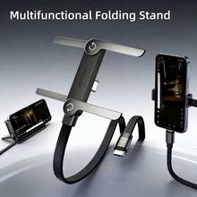 合金金属支架 240W 可折叠编织数据线 | Type-C 转 Type-C，支持 USB PD 快充，240W 输出功率，支持 Type-C 转 Type-C 数据同步充电，纤薄扁平设计，适用于各种设备。适合游戏充电，也可作为可折叠手机支架使用。妇女节礼物之选。 - 黑色 - 查看 8