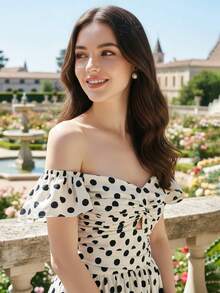 2025 Spring/Summer New French Style Polka Dot Dress, Waist-Cinching Design, Flattering, Spaghetti Strap Dress Elegant - Apricot - View 3