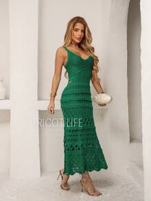 Women's Midi Dress, Knit With Lace, Party, Beach, Sophisticated, New Year's Eve, Christmas, Vacation, Beach, Wedding, Bridesmaid - 綠旗 - 查看 5