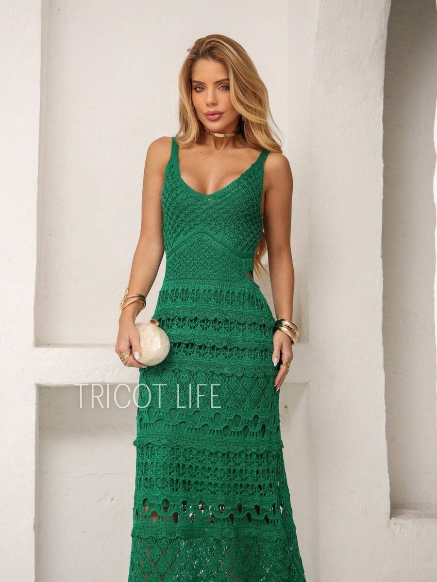 Women's Midi Dress, Knit With Lace, Party, Beach, Sophisticated, New Year's Eve, Christmas, Vacation, Beach, Wedding, Bridesmaid - 綠旗 - 查看 1