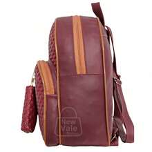 Women's Backpack, Reinforced Small Backpack With Beautiful Exclusive Coin Purse + Pompom Keychain - Burgundy - View 3