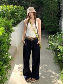 Casual Versatile Korean Style V-Neck Lace Trim Women Tank Tops Summer - Apricot - View 11