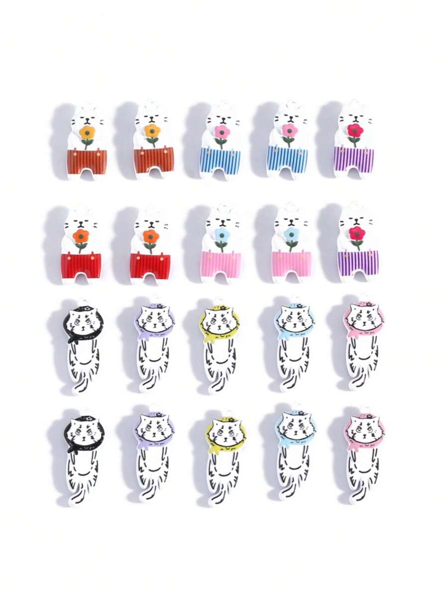 2pcs Double-Sided Zinc Alloy Painted 3D Cute Cat Pendant Charms, Bag Accessories