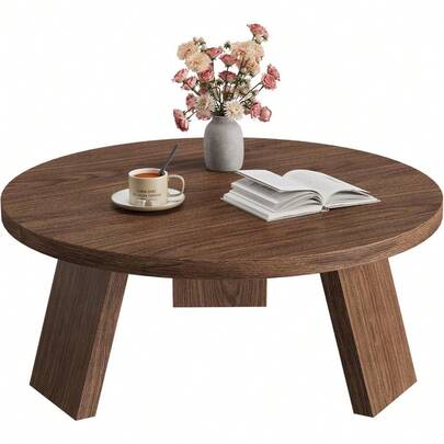 33.5inch Round Coffee Table, Wooden Center Table With 3 Sturdy Legs, Space-Saving Low Table, Solid Wood Tea Table For Living Room, Kitchen, Bedroom