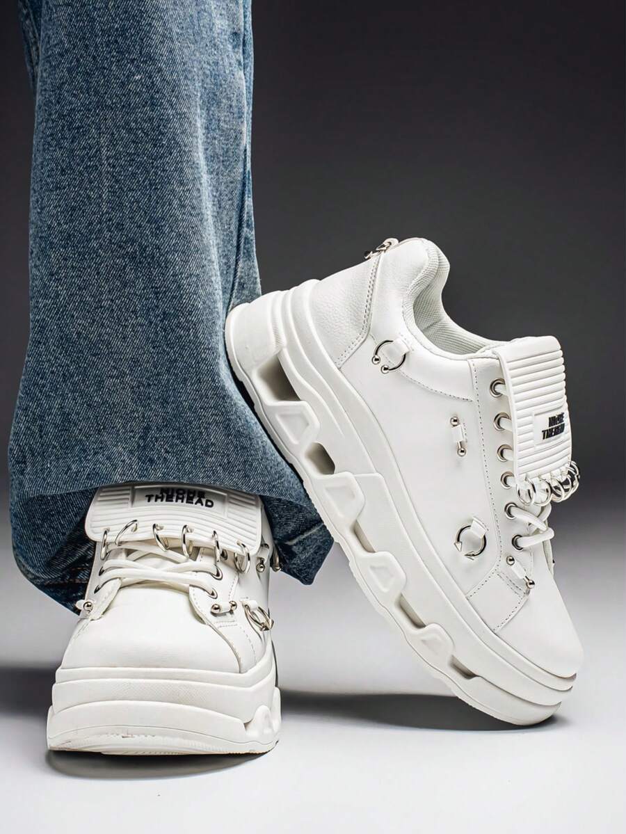 Men's Casual Sneakers White Punk Metal Pendant Thick Sole Casual Sneakers Student Shoes - White - View 1