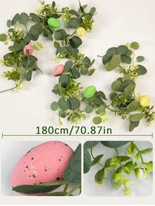 70.87 Inch Eucalyptus Rattan Wreath, 1pc Artificial Colorful Egg Eucalyptus Wreath, Suitable For Spring Home Decor, Tabletop Decor, Wall Hanging, Indoor Decoration, Dining Room, Easter Decoration - Multicolor - View 2