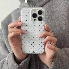 Minimalist Fashionable Black Polka Dot Pattern Phone Case Compatible With IPhone 17 Pro Max, Air 16, 15 Pro, 14 Pro Max, 13, 12, 11, XS, X, XR, 7, 8 Plus, 16e, Cute Shockproof Protective Cover - Small Wave Dots - View 7