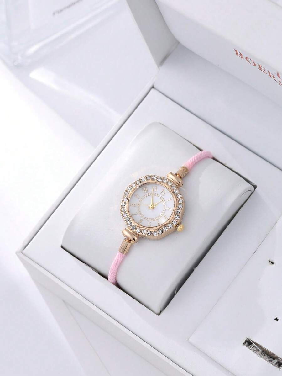 1pc Elegant Quartz Watch And Jewelry Accessory Set, Featuring A Stylish Round Women's Wristwatch And Rhinestone Bracelet. - Multicolor - View 1