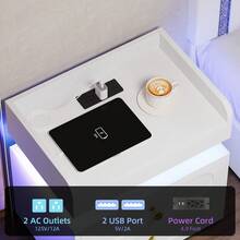 1/2pcs Nightstand With Charging Station, LED Night Stand With 2 Drawers, Modern Bedside Table With Gold Handle & Rounded Design, Side Table For Bedroom, Living Room, White/ Black - 查看 5