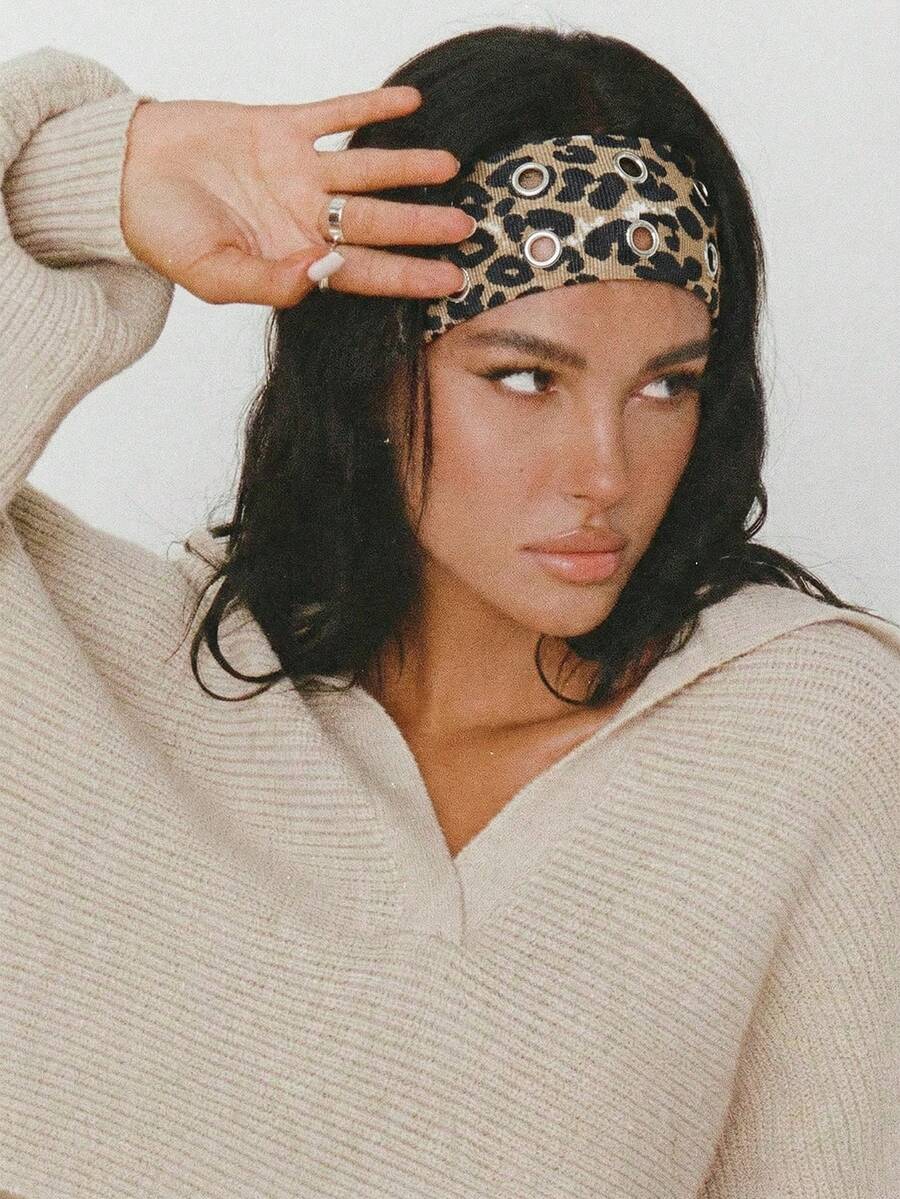 1条时尚朋克风发带，哥特式豹纹印花柔软防滑弹力镂空沙滩/度假发带，弹力瑜伽运动发带，多功能日常佩戴度假必备发饰夏季沙滩发带 - 淺豹紋 - 查看 1