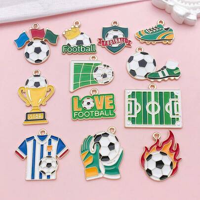 12Pcs Soccer Themed Charms Assortment Enamel Football Pendants For Bracelet Earring Craft
