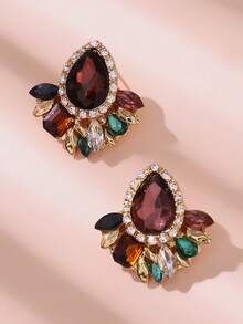 1对紫色水晶水滴形镶钻耳钉 - EH1501水滴型耳環 - 查看 3