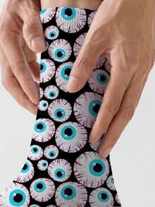 1 双 360 男士袜子 – 趣味十足的全印花，饰有个性化眼睛图案，柔软舒适，弹性极佳，这款时尚休闲街头嘻哈 360 袜子非常适合用作压缩装备、情人节袜子或宽松的孕妇袜。 - 彩色 - 查看 4