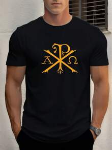 Camiseta de manga corta con estampado gráfico para hombre, estilo casual de verano, con cuello redondo. - Negro - Ver 2