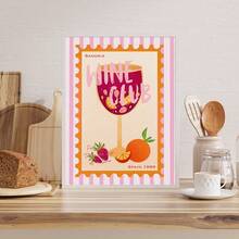 1 pieza Cuadro de arte de pared del club de vinos con estilo preppy, impresiones vibrantes de sangría, pinturas en lienzo, carteles retro de cócteles, decoración de rayas rosa y naranja para la cocina, bar, sala de estar, dormitorio, apartamento, regalo para ella, sin marco o con marco - patrón - Ver 3