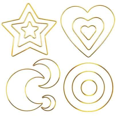 金属製デコラティブリース4点セット、ペンタグラム、円形、月形、ハート形の4サイズのドリームキャッチャー付き、DIY壁飾り、ホームデコレーション、パーティー装飾、パーティーファボ