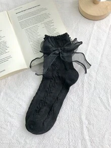 1/6双装 女士蕾丝荷叶边短袜，甜美可爱休闲透气柔软袜，适合JK、洛丽塔、裙装搭配 - 彩色 - 查看 12