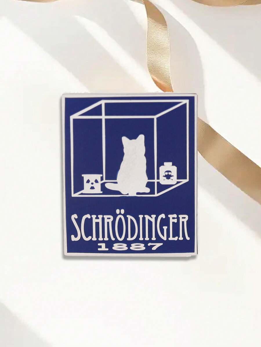 1件创意薛定谔的猫科学胸针量子物理实验金属徽章书包别针配饰 - 均碼 - 查看 1