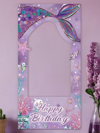 1 pieza Marco de fotos de sirena, Photocall de cumpleaños feliz, Pancarta de fotomatón, Accesorios de fotografía con temática de sirena y océano, Fondo de vinilo, Decoración de fiesta de cumpleaños con temática de sirena, Decoración de fiesta bajo el mar, Decoraciones de cumpleaños, Decoraciones de baby shower, Recuerdos de fiesta