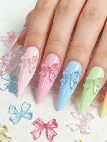 可爱丝带蝴蝶结美甲装饰，Y2K浪漫简约风格蝴蝶结美甲用品，适合女性DIY美甲沙龙设计装饰 - 彩色 - 查看 2