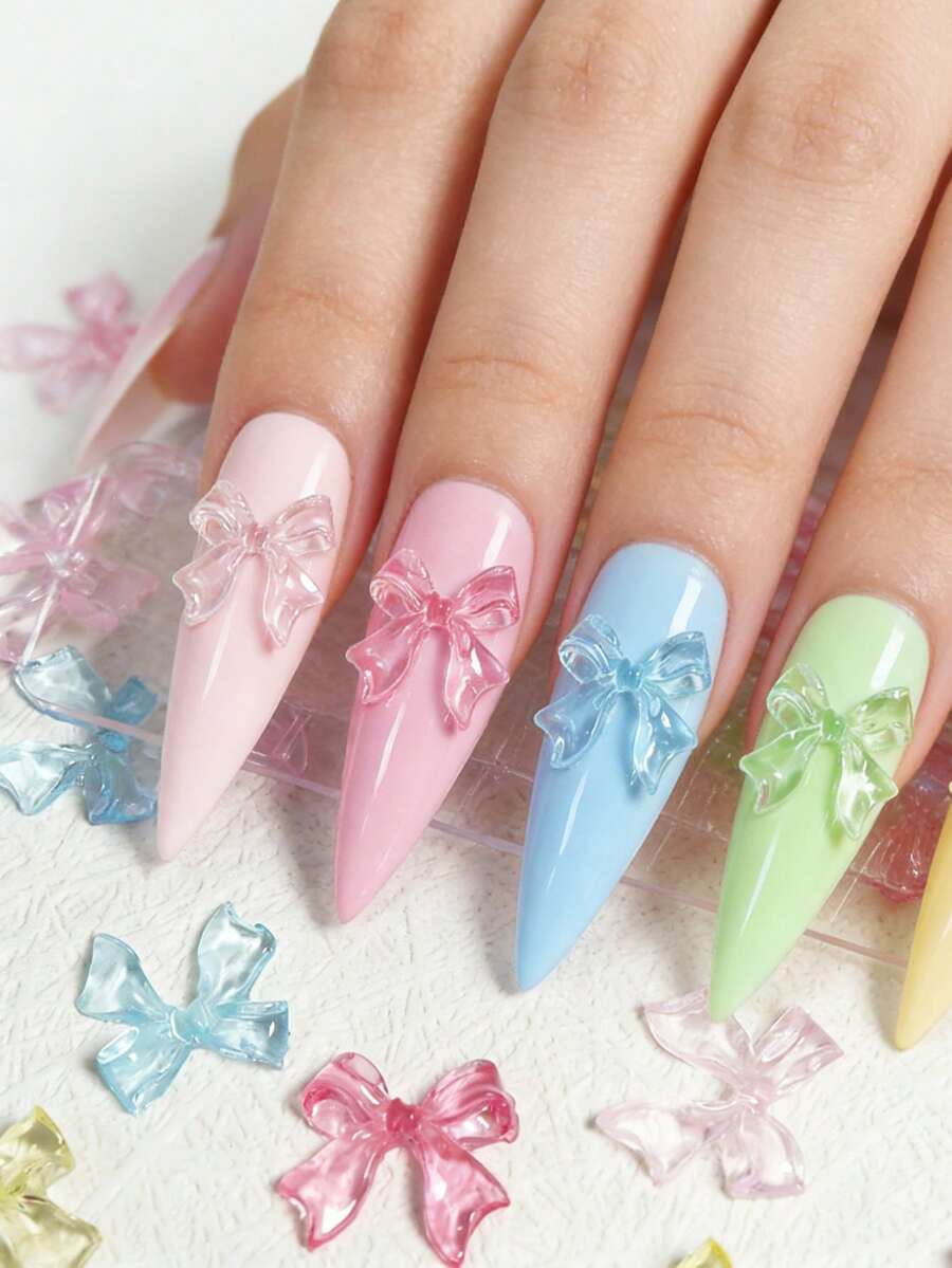 可爱丝带蝴蝶结美甲装饰，Y2K浪漫简约风格蝴蝶结美甲用品，适合女性DIY美甲沙龙设计装饰