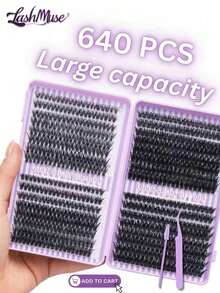 640PCS/1280PCS Individual Cluster False Eyelashes, High Capacity Lash Clusters Kit, 50D+60D+80D+100D D/DD-Curl Voluminous, 0.31-0.63inch, DIY Lash Clusters, Faux Mink Eyelashes, Fluffy Wispy Lashes, Natural Look, Thick & Long, Super Soft & Lightweight, Reusable, Single Strand Segmented Lashes, Lash Extension Kit With Makeup Tools, Includes Lash Glue, Tweezers & Brush, Suitable For Beginners For Daily, Wedding, Party, Music Festival, Mother's Day, And Other Occasions - 紫色 - 查看 6