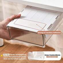 1pc Invisible Drawer-Style Desktop Storage Box (Contains Three Megabyte Stickers) - White - View 6