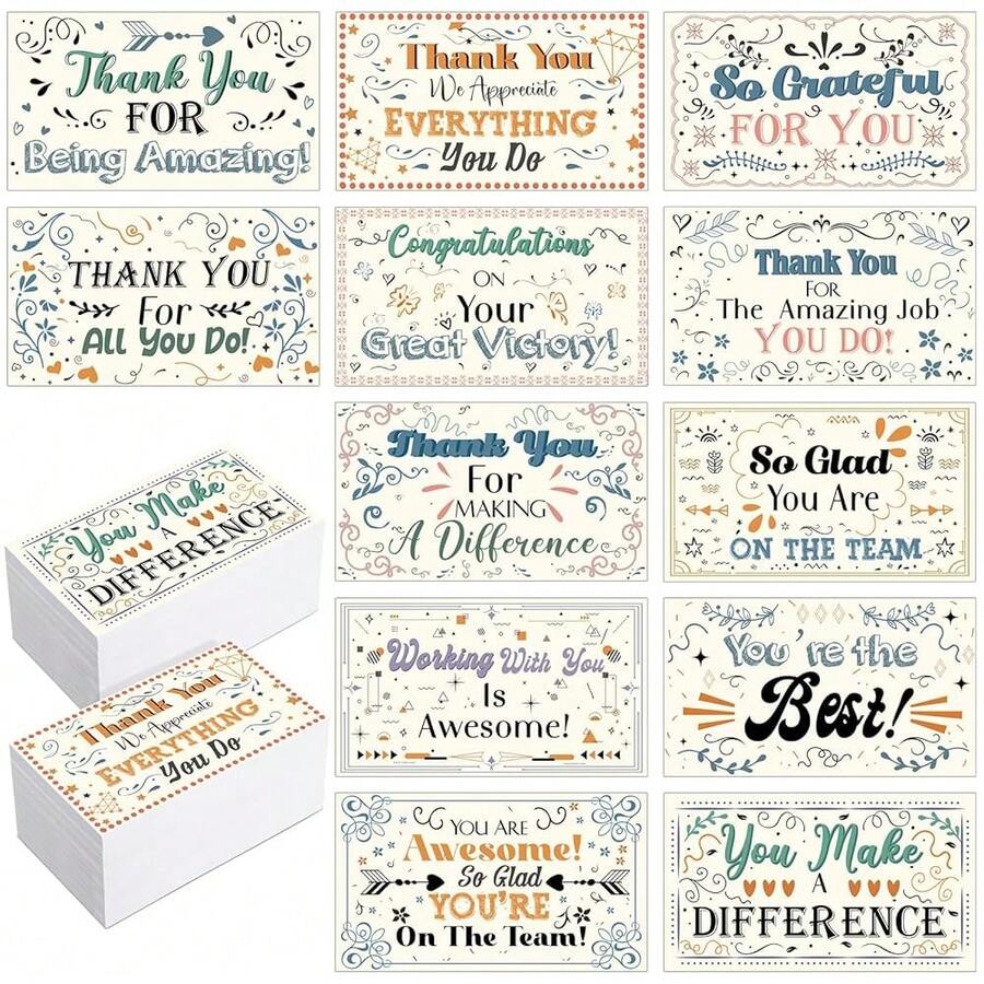 Yeaqee 240 Pcs Employee Appreciation Kudos Cards Funny Blank Back Motivational Card Encouragement Thank You Note Recognition Card For Teacher College Affirmation Gift(Drawing) - Vẽ - Xem 1