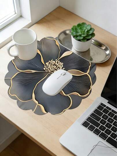 Exquisite Gold-Plated Floral Desk Mat, Non-Slip Rubber Base, Gaming Mouse Pad, Protects Laptop And Keyboard, Fashionable Office Accessory