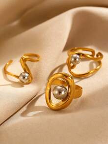 3件套时尚奢华不锈钢不规则立方氧化锆戒指套装，适合日常佩戴、聚会、生日、订婚、派对等场合。 - 款式3502057906 - 查看 4