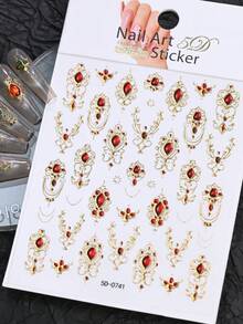 1件5D复洛克权杖美甲贴纸，奢华仿宝石金箔贴花，精致心形水钻贴纸，女士女孩DIY美甲用品 - 彩色 - 查看 18