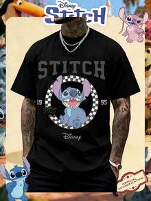 Disney Official Licensed Lilo & Stitch Stitch 1995 Retro Varsity Badge Print 220g Cotton Crew Neck Unisex Tee - màu đen - Xem 1