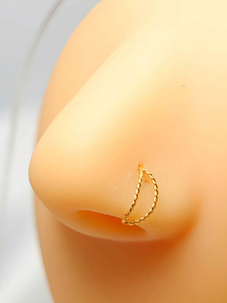 1pc 925 Sterling Silver Nose Ring Double Circle Cartilage Tragus Helix Body Piercing Nez Jewelry - Gold - View 1