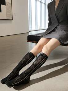 1/2/3双装法式复古蕾丝过膝袜，几何镂空设计小腿袜，高端造型必备单品 - 彩色 - 查看 10