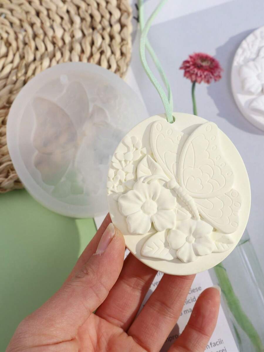 1pc Butterfly Flower Pendant Silicone Mold, Silicone With Hole Easy To Demold, Handmade DIY Resin, Wax, Plaster Keychain Pendant Mold, 3D Butterfly Flower Shape, Heat Resistant And Reusable - A-White - View 1