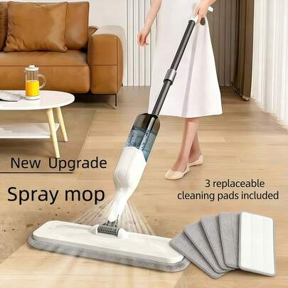 Upgraded ultra-fine fiber spray mop, 360-degree rotating mango-shaped massager, equipped with 3 replaceable and reusable microfiber cloths - metal massage pad, ultra-fine fiber mop with a long handle, for wet and dry cleaning of floor tiles, wooden tiles, home offices, easy to use, highly efficient, suitable for cleaning in homes, kitchens, bathrooms, living rooms, bathrooms and floors.