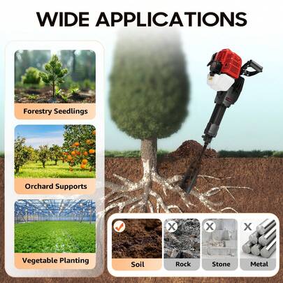 kangten 52CC 2-Stroke Portable Garden Tree Digger, Gas Petrol Powered Excavator